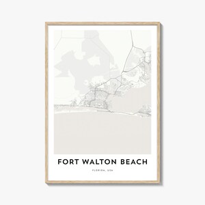 Impression de carte de Fort Walton Beach, cadeau de carte de Fort Walton Beach, affiche de Fort Walton Beach, oeuvre d'art de plan de la ville pour la maison et le bureau, Floride