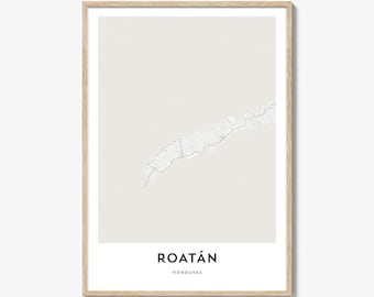 Póster con mapa de Roatán, arte mural de las Islas de la Bahía, decoración de Honduras, arte callejero de una ciudad caribeña