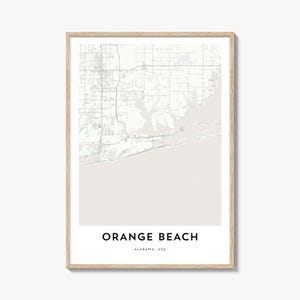 Impression de carte de la plage d'Orange, cadeau carte de la plage orange, affiche de la plage orange, oeuvre d'art du plan de la ville pour la maison et le bureau, Alabama