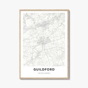 Map of Guildford Print, Guildford Map Gift, Guildford Poster, City Map Artwork for Home & Office, United Kingdom