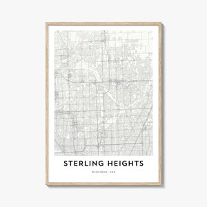 Sterling Heights Map Poster Print, Michigan Wall Art, USA Decor, Detroit City Street Artwork