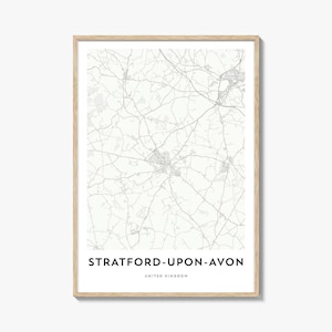 Kaart van Stratford-upon-Avon print, Stratford-upon-Avon kaart cadeau, Stratford-upon-Avon poster, stadsplattegrond kunstwerk voor thuis, Verenigd Koninkrijk