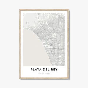 Impression de carte de Playa Del Rey, cadeau de carte de Playa Del Rey, affiche de Playa Del Rey, oeuvre d'art de carte de la ville pour la maison et le bureau, Californie
