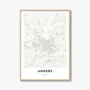 Karte von Angers Print, Angers Karte Geschenk, Angers Poster, Stadt Karte Kunstwerk für Zuhause & für das Büro, Frankreich