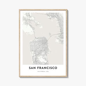 San Francisco Karte Poster Druck, SF Wandkunst, Kalifornien Dekor, Bay Bereich Stadtstraße