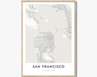 San Francisco Map Poster Print, SF Wall Art, California Decor, Bay Area City Street