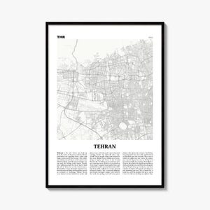 テヘランの地図プリント、新聞ポスター、都市旅行の壁掛けアート装飾