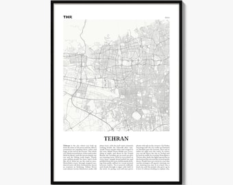 Stadtplan von Teheran, Zeitungsposter, Wanddekoration für Stadtreisende