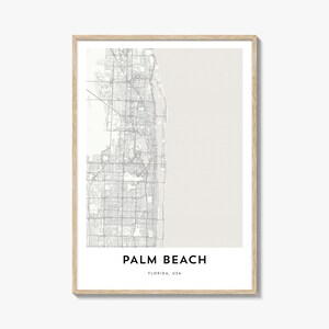 Impression de carte de Palm Beach en Floride, cadeau de carte de Palm Beach, affiche de Palm Beach, oeuvre d'art de plan de la ville pour la maison et le bureau,