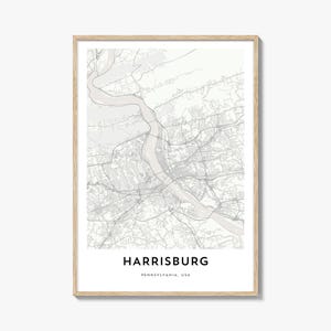 Kaart van Harrisburg print, Harrisburg kaart cadeau, Harrisburg poster, stadsplattegrond kunstwerk voor thuis en op kantoor (Pennsylvania)
