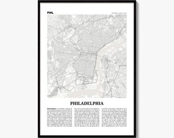 Philadelphia-Stadtplan als Kunstdruck, Zeitungsposter, Stadtreise-Wanddeko
