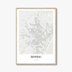 Póster con mapa de Sendai, arte mural de Miyagi, decoración de Tohoku, arte callejero de Japón