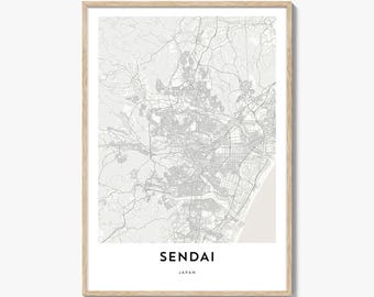 Addai Map Poster Print, Miyagi Wandkunst, Tohoku Decor, Japan City Street Kunstwerk