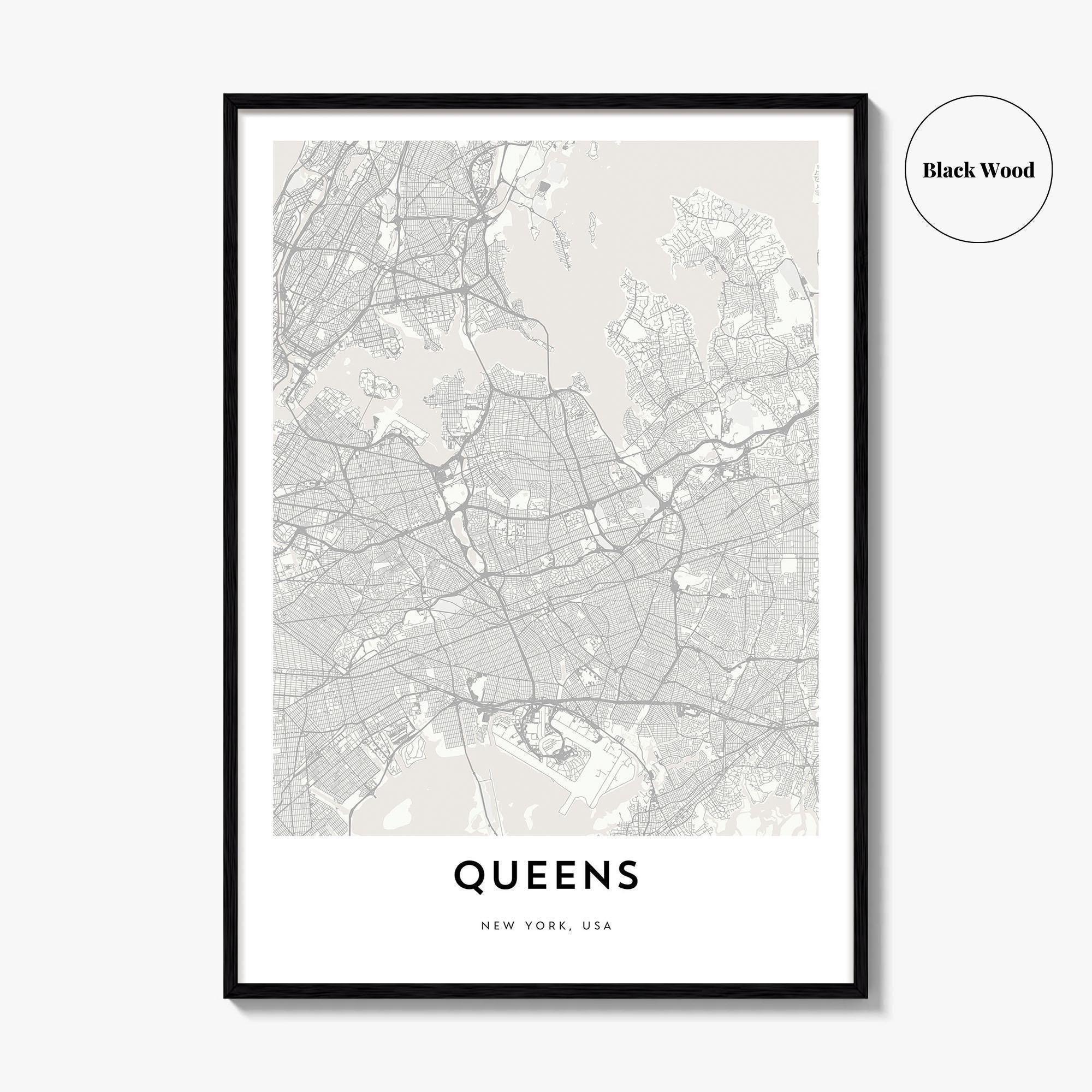 Queens Map Poster Print, NYC Wall Art, New York Decor, USA City