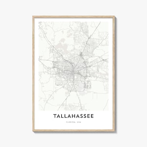 Tallahassee Map Poster Print, Florida Wall Art, USA Decor, Capital City Street Artwork