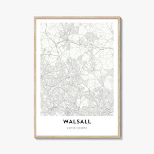 Karte von Walsall Print, Walsall Karte Geschenk, Walsall Poster, Stadt Karte Kunstwerk für Zuhause & für das Büro, Vereinigtes Königreich