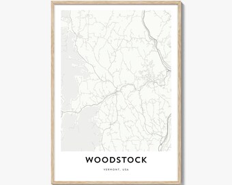 Woodstock Map Poster Print, Vermont Wall Art, USA Decor, New England City Street Artwork
