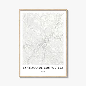 Karte von Santiago de Compostela Druck, Santiago de Compostela Karte Geschenk, Santiago de Compostela Poster, City Map Artwork für Zuhause, Spanien