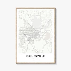Póster con mapa de Gainesville, arte mural de Florida, decoración de EE. UU., obra de arte callejero del condado de Alachua