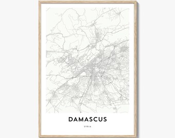 Impresión de mapa de Damasco, regalo de mapa de Damasco, póster de Damasco, obra de arte de mapa de la ciudad para el hogar y la oficina, Siria