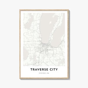 Traverse City Map Poster Print, Michigan Wall Art, USA Decor, Great Lakes City Street