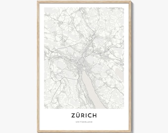 Map of Zurich Print, Zurich Map Gift, Zurich Poster, City Map Artwork for Home & Office, Switzerland