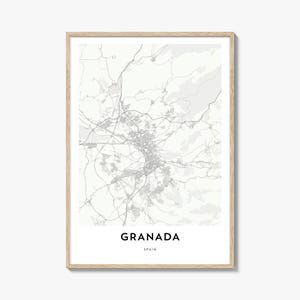 Impresión de mapa de Granada, regalo de mapa de Granada, póster de Granada, obra de arte de mapa de la ciudad para el hogar y la oficina, España