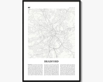 Bradford-Stadtplan als Kunstdruck, Zeitungsposter, Stadtreise-Wanddeko