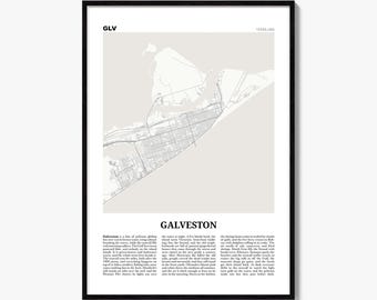 Galveston Map Print, Newspaper Poster, City Travel Wall Art Decor
