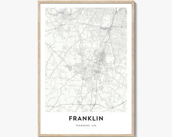 Franklin Map Poster Print, Tennessee Wall Art, USA Decor, Nashville City Street Artwork