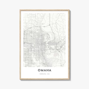 Póster con mapa de Omaha, arte mural de Nebraska, decoración de EE. UU., obra de arte callejero de Cornhusker City