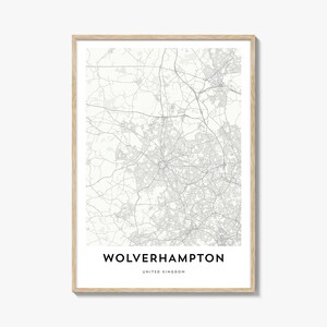 Impresión del mapa de Wolverhampton, regalo del mapa de Wolverhampton, póster de Wolverhampton, obra de arte del mapa de la ciudad para el hogar y la oficina, Reino Unido
