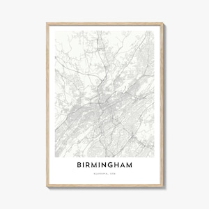 Map of Birmingham Alabama Print, Birmingham Map Gift, Birmingham Poster, City Map Artwork for Home & Office,