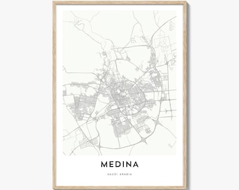 Medina Map Poster Print, Al Madinah Wall Art, Saudi Arabia Decor, Islamic City Street