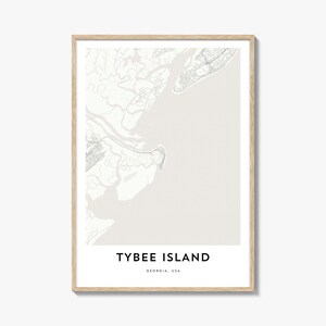 Impression de carte de Tybee Island, cadeau de carte de Tybee Island, affiche de Tybee Island, oeuvre d'art de plan de la ville pour la maison et le bureau, Géorgie