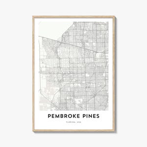 Kaart van Pembroke Pines-print, Pembroke Pines-kaartcadeau, Pembroke Pines-poster, stadsplattegrondkunstwerk voor thuis en op kantoor, Florida