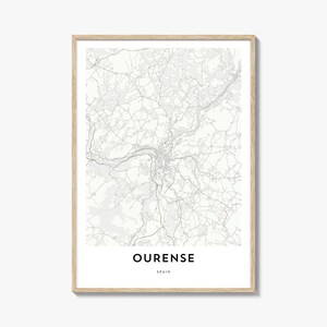 Impresión de mapa de Ourense, regalo de mapa de Ourense, póster de Ourense, obra de arte de mapa de la ciudad para el hogar y la oficina, España