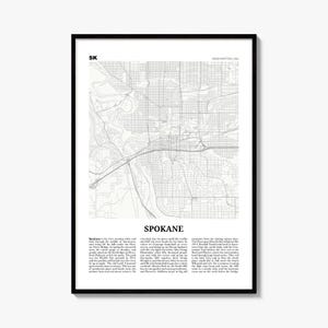 Spokane Map Print, Newspaper Poster, City Travel Wall Art Decor