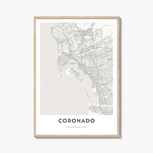 Kaart van Coronado-print, Coronado-kaartcadeau, Coronado-poster, kunstwerk stadsplattegrond voor thuis en op kantoor, Californië
