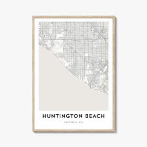 Impression de carte de Huntington Beach, carte cadeau de Huntington Beach, affiche de Huntington Beach, oeuvre d'art de plan de la ville pour la maison et le bureau, Californie