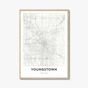 Mapa de Youngstown Impressão, Mapa de Youngstown Presente, Pôster de Youngstown, Arte de Mapa da Cidade para Casa e Escritório, Ohio
