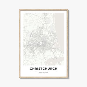 Impression de carte de Christchurch, cadeau de carte de Christchurch, affiche de Christchurch, oeuvre d'art de plan de la ville pour la maison et le bureau, Nouvelle-Zélande