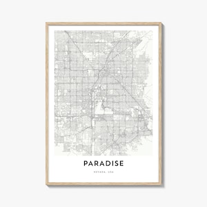 Kaart van het paradijs, cadeau paradijskaart, poster paradijs, kunstwerk stadsplattegrond voor thuis en op kantoor, Nevada