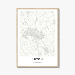 Karte von Luton Print, Luton Karte Geschenk, Luton Poster, Stadt Karte Kunstwerk für Zuhause & für das Büro, Vereinigtes Königreich