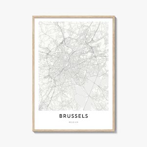 Impression de carte de Bruxelles, cadeau carte de Bruxelles, affiche de Bruxelles, oeuvre d'art de plan de la ville pour la maison et le bureau, Belgique