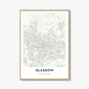 Stadtplan Glasgow Print, Glasgow Karte Geschenk, Glasgow Poster, Stadt Karte Kunstwerk für Zuhause & Büro, Vereinigtes Königreich