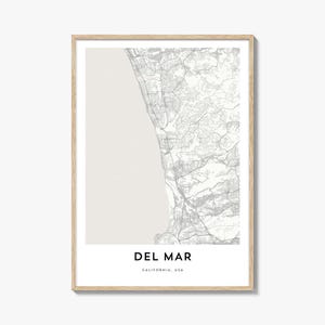 Impression de carte de Del Mar, cadeau de carte de Del Mar, affiche de Del Mar, oeuvre d'art de plan de la ville pour la maison et le bureau, Californie