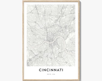 Cincinnati Map Poster Print, Queen City Wall Art, Ohio Decor, USA City Street Artwork