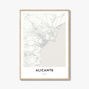 Mapa de Alicante Impressão, Mapa de Alicante Presente, Cartaz de Alicante, Mapa da Cidade Arte para Casa e Escritório, Espanha