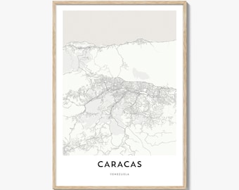 Caracas Map Poster Print, Venezuela Wall Art, South America Decor, Modern City Street Artwork